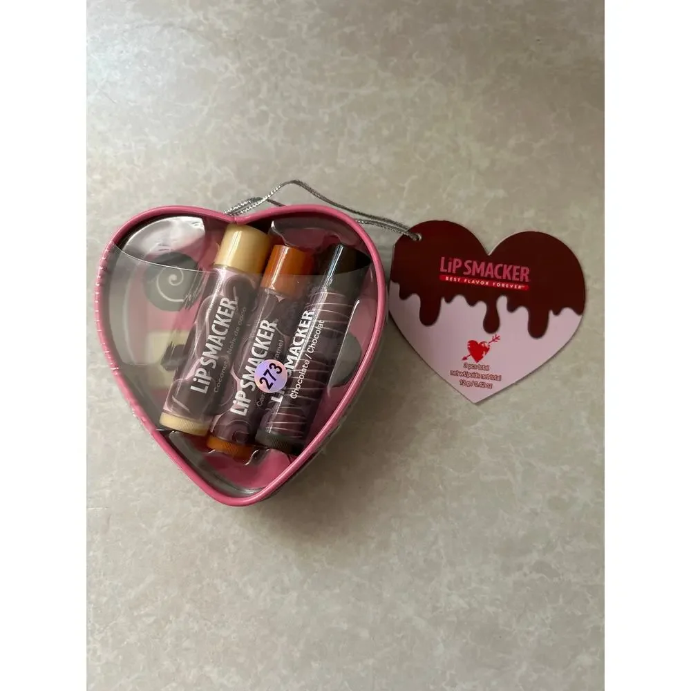 New Lip Smacker Trio in Heart Gift Box Coconut Caramel Chocolate Flavors